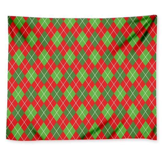 Red And Green Argyle Pattern Print Tapestry
