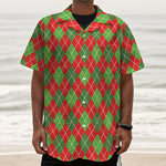 Red And Green Argyle Pattern Print Textured Short Sleeve Shirt