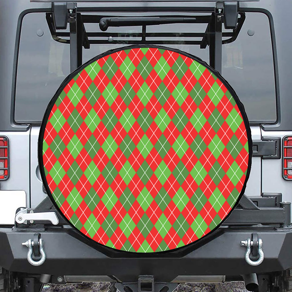 Red And Green Argyle Pattern Print Tire Cover