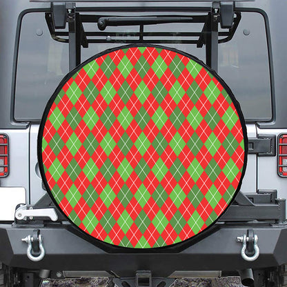 Red And Green Argyle Pattern Print Tire Cover