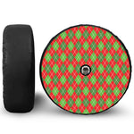 Red And Green Argyle Pattern Print Tire Cover With Camera Hole