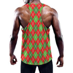 Red And Green Argyle Pattern Print Training Tank Top