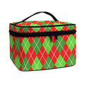 Red And Green Argyle Pattern Print Travel Makeup Bag