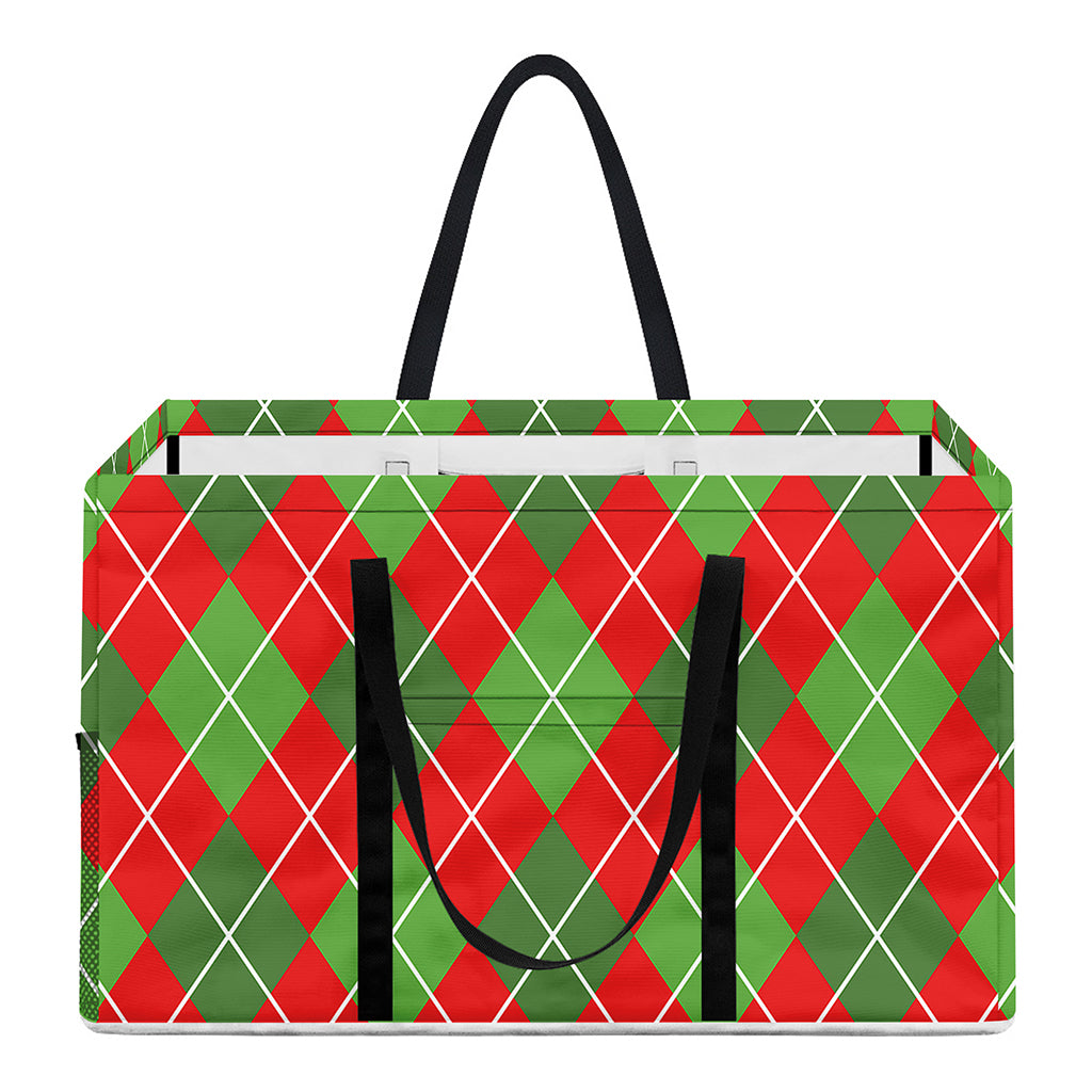 Red And Green Argyle Pattern Print Utility Tote Bag