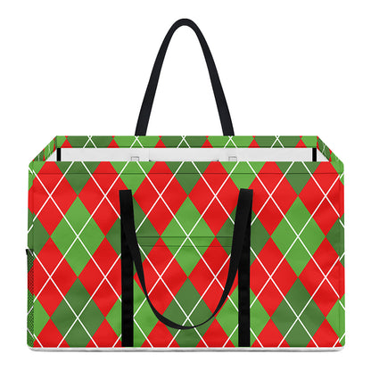 Red And Green Argyle Pattern Print Utility Tote Bag