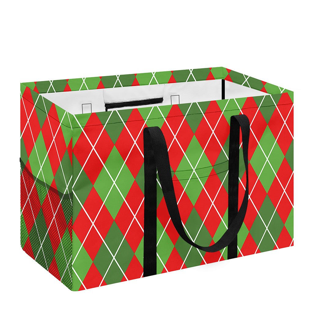 Red And Green Argyle Pattern Print Utility Tote Bag