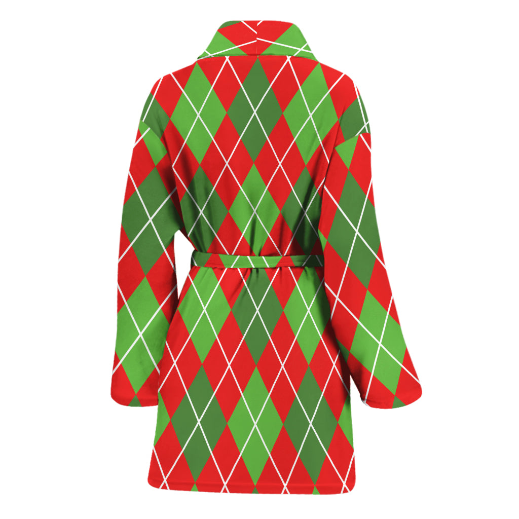 Red And Green Argyle Pattern Print Women's Bathrobe