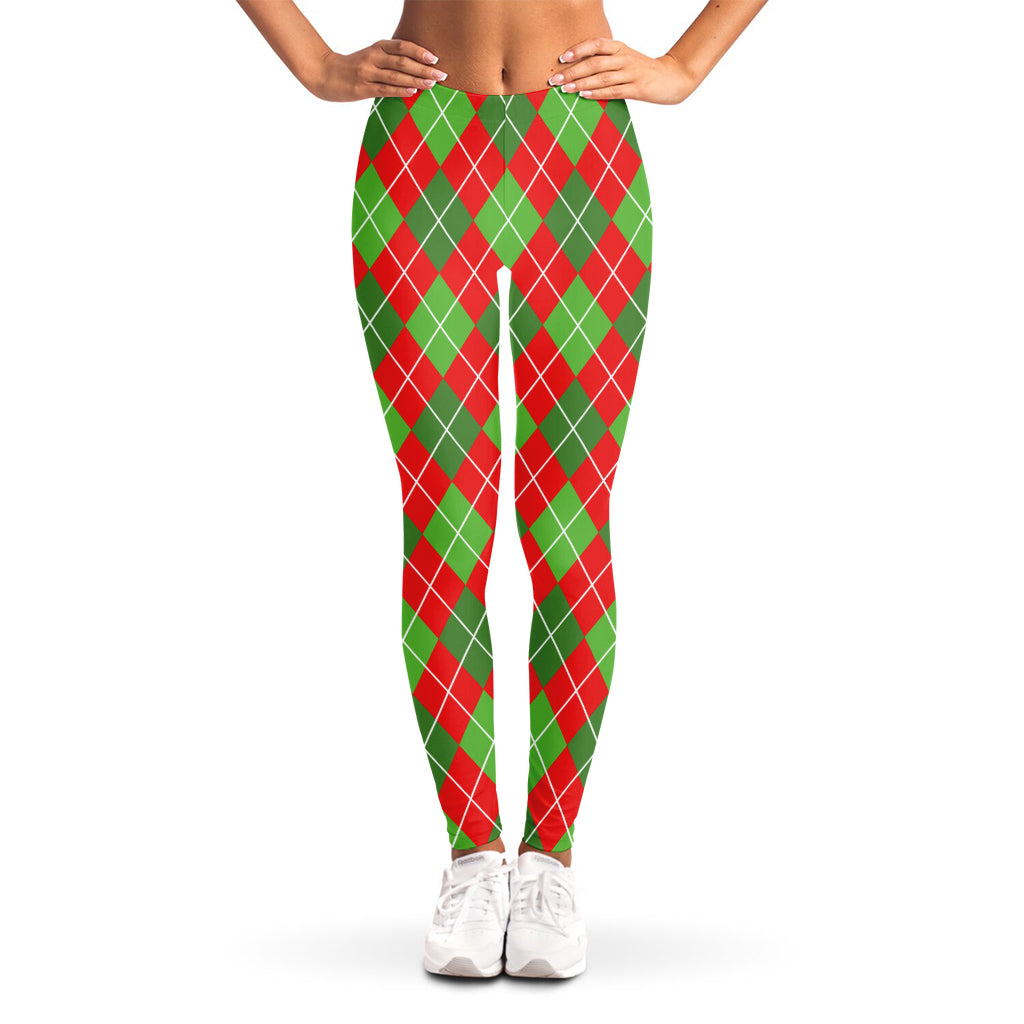 Red And Green Argyle Pattern Print Women's Leggings