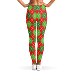 Red And Green Argyle Pattern Print Women's Leggings