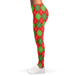 Red And Green Argyle Pattern Print Women's Leggings