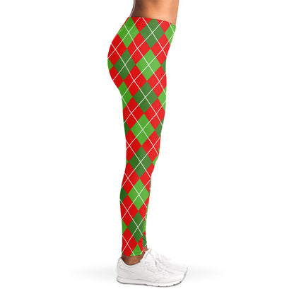 Red And Green Argyle Pattern Print Women's Leggings