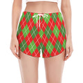 Red And Green Argyle Pattern Print Women's Split Running Shorts