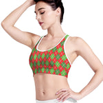 Red And Green Argyle Pattern Print Women's Sports Bra