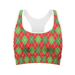 Red And Green Argyle Pattern Print Women's Sports Bra