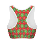 Red And Green Argyle Pattern Print Women's Sports Bra