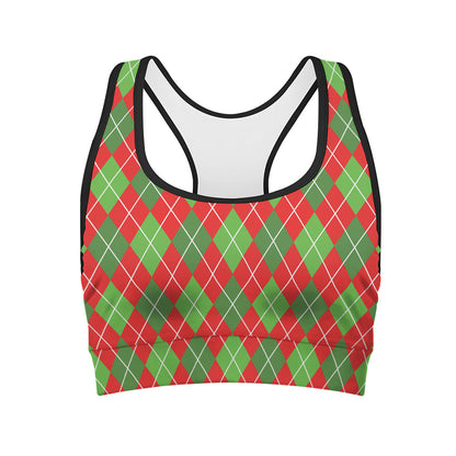 Red And Green Argyle Pattern Print Women's Sports Bra