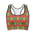 Red And Green Argyle Pattern Print Women's Sports Bra