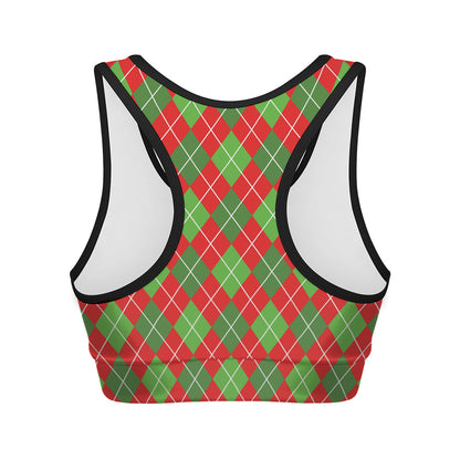 Red And Green Argyle Pattern Print Women's Sports Bra