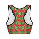 Red And Green Argyle Pattern Print Women's Sports Bra