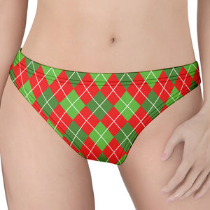 Red And Green Argyle Pattern Print Women's Thong