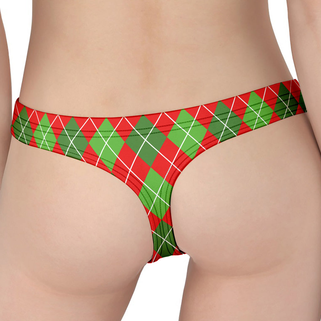 Red And Green Argyle Pattern Print Women's Thong