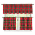 Red And Green Scottish Tartan Print 3 Piece Kitchen Curtains