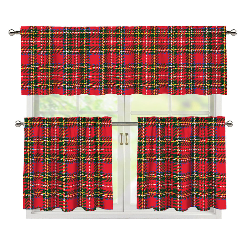 Red And Green Scottish Tartan Print 3 Piece Kitchen Curtains