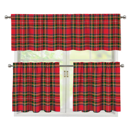 Red And Green Scottish Tartan Print 3 Piece Kitchen Curtains