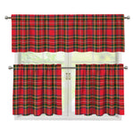 Red And Green Scottish Tartan Print 3 Piece Kitchen Curtains