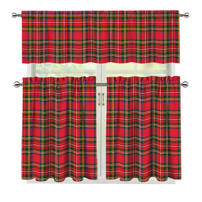 Red And Green Scottish Tartan Print 3 Piece Kitchen Curtains