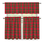 Red And Green Scottish Tartan Print 3 Piece Kitchen Curtains