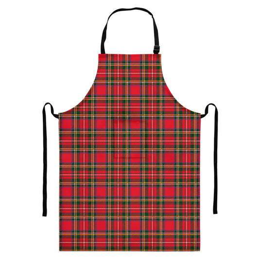 Red And Green Scottish Tartan Print Bib Apron With Pocket