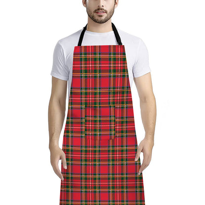 Red And Green Scottish Tartan Print Bib Apron With Pocket