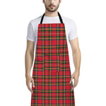 Red And Green Scottish Tartan Print Bib Apron With Pocket