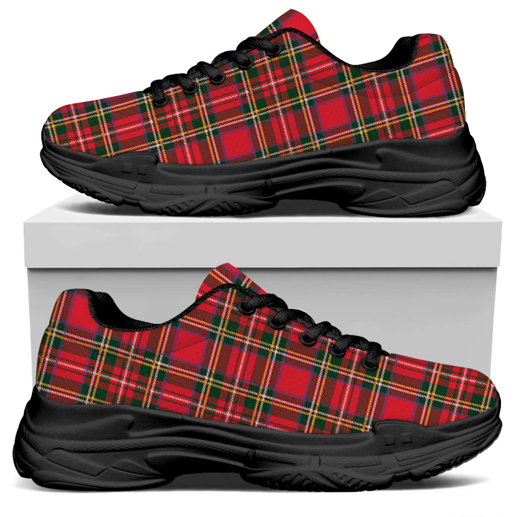 Red And Green Scottish Tartan Print Black Chunky Shoes