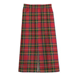 Red And Green Scottish Tartan Print Cotton Front Slit Maxi Skirt