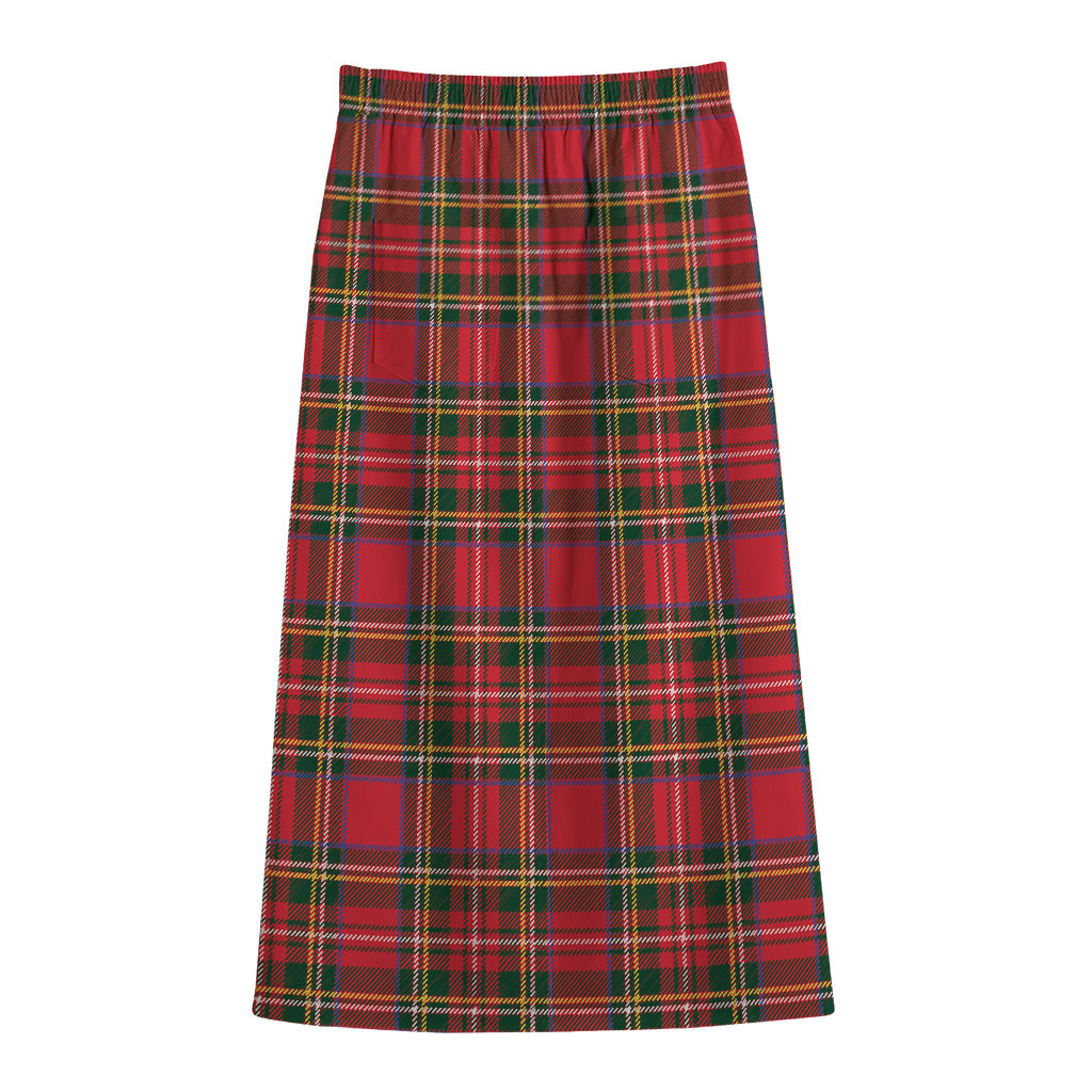 Red And Green Scottish Tartan Print Cotton Front Slit Maxi Skirt