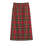 Red And Green Scottish Tartan Print Cotton Front Slit Maxi Skirt