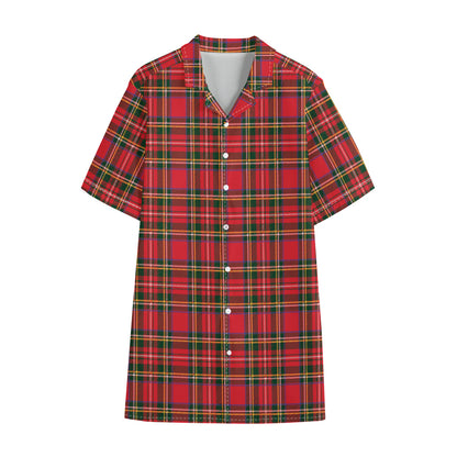 Red And Green Scottish Tartan Print Cotton Hawaiian Shirt