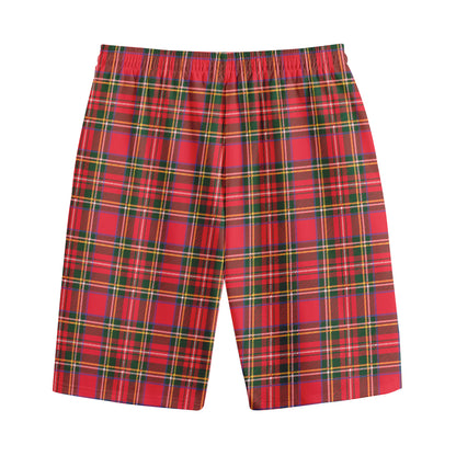 Red And Green Scottish Tartan Print Cotton Shorts