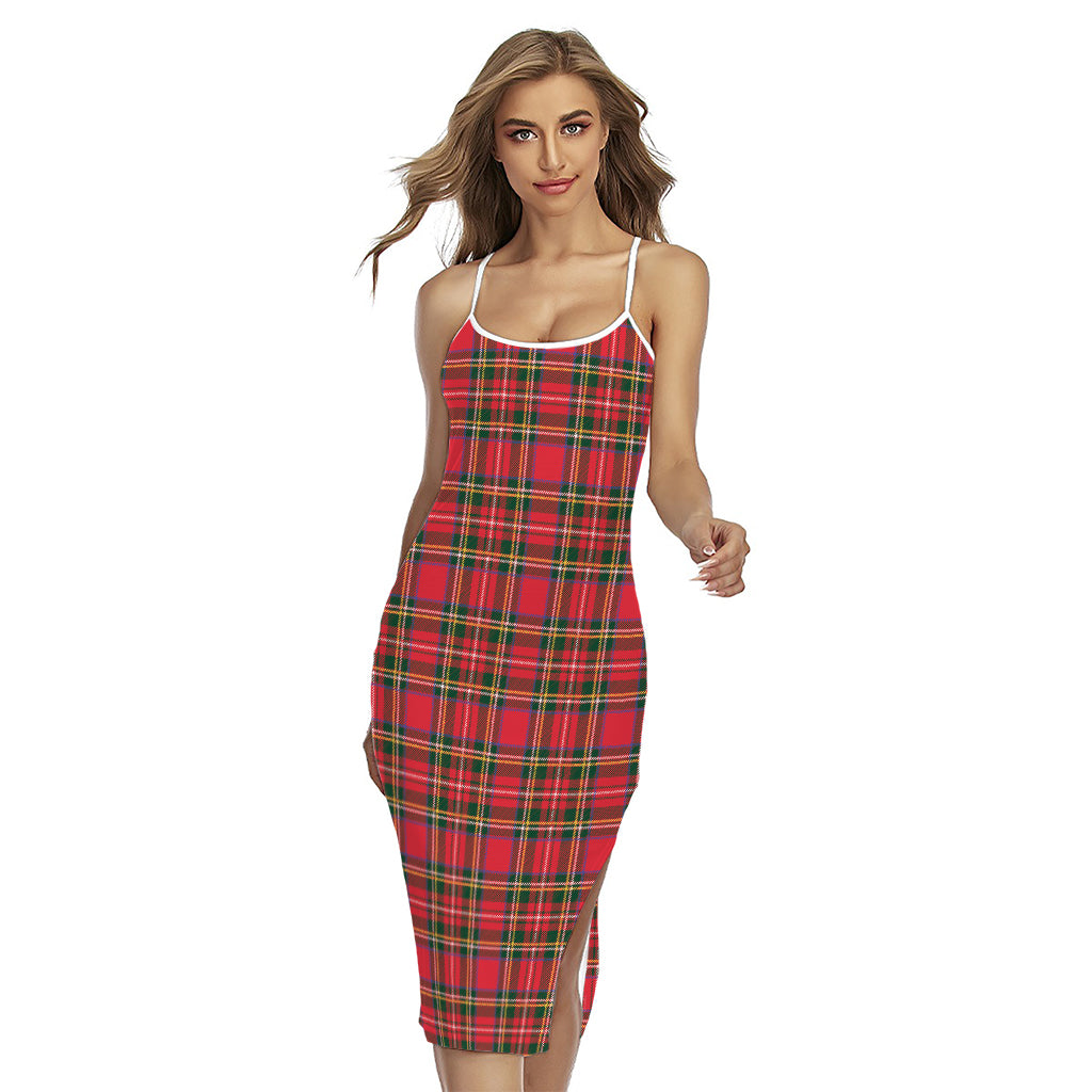 Red And Green Scottish Tartan Print Cross Back Cami Dress