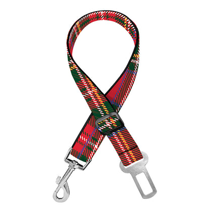 Red And Green Scottish Tartan Print Dog Seat Belt