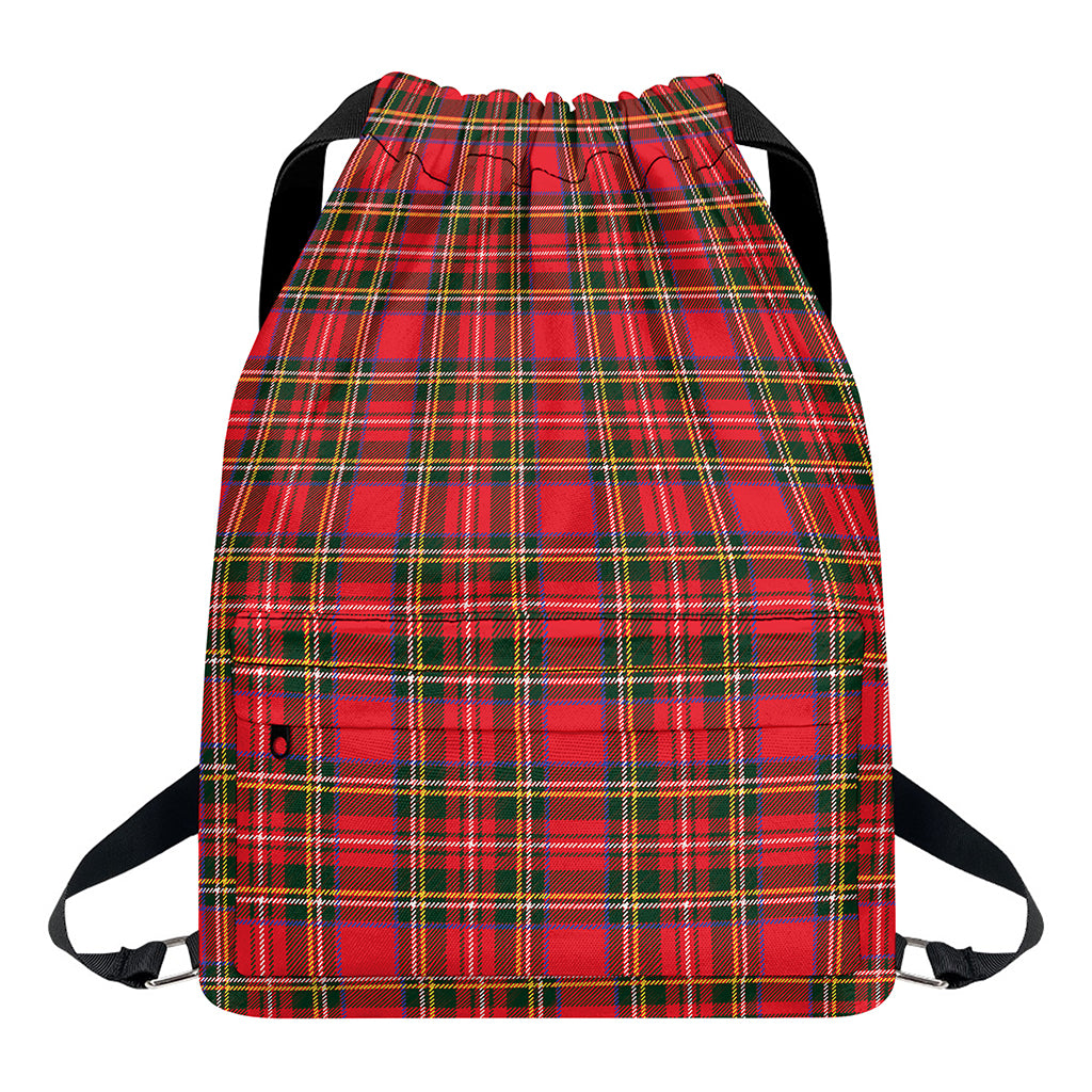 Red And Green Scottish Tartan Print Drawstring Backpack