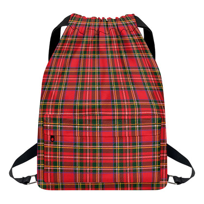 Red And Green Scottish Tartan Print Drawstring Backpack