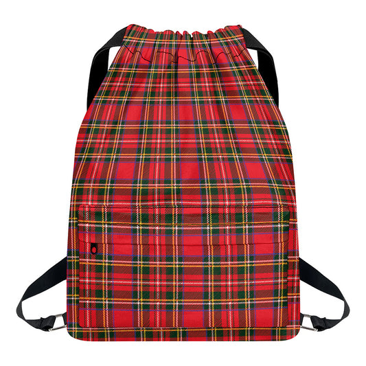 Red And Green Scottish Tartan Print Drawstring Backpack