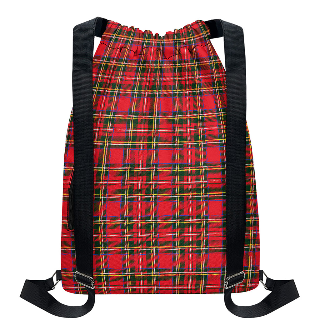 Red And Green Scottish Tartan Print Drawstring Backpack