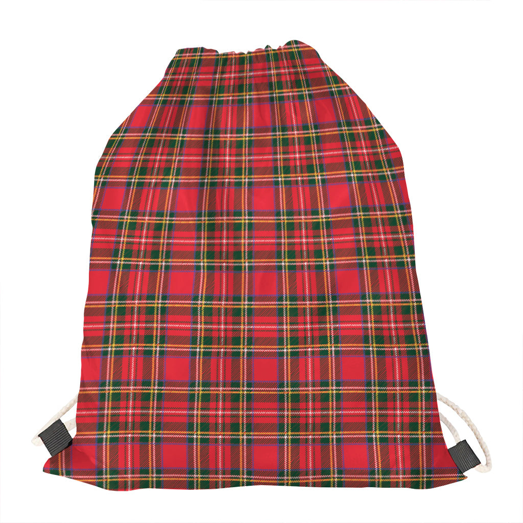 Red And Green Scottish Tartan Print Drawstring Bag