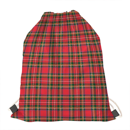 Red And Green Scottish Tartan Print Drawstring Bag