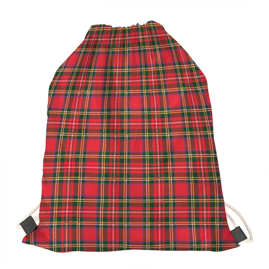 Red And Green Scottish Tartan Print Drawstring Bag
