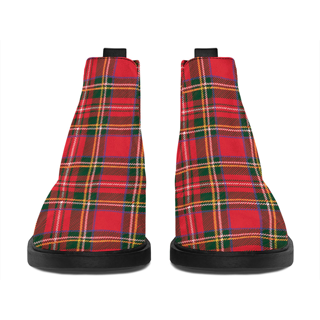 Red And Green Scottish Tartan Print Flat Ankle Boots